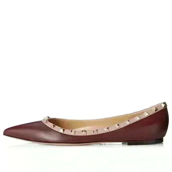 VALENTINO GARAVANI Rockstud Calfskin Leather Pointed Ballet Flats - Picture 6 of 16